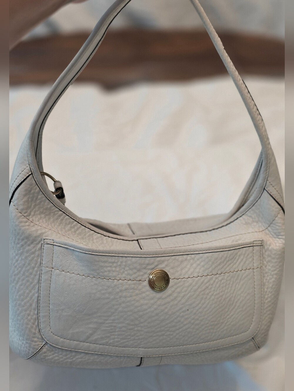 Coach Pebbled White Leather Hobo Bag